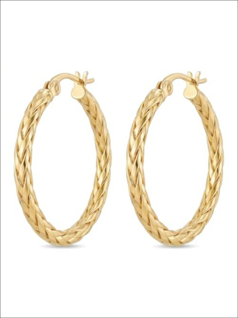 14k Yellow Gold Braided Hoop Earrings 4mm x 30mm Chunky Textured Twist